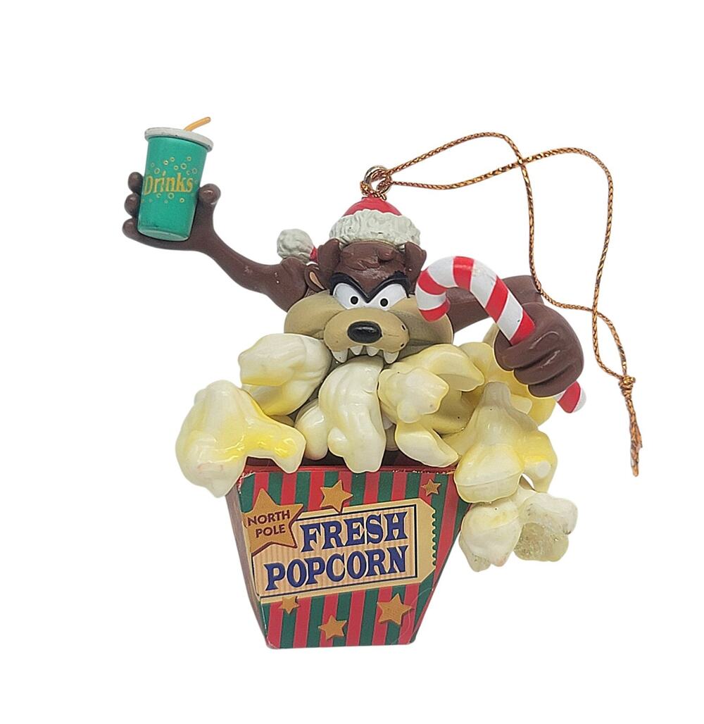 Vtg 1997 Looney Tunes Taz Tasmanian Devil Fresh Popcorn Christmas Ornament 3"